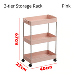 kitchen movable storage rack 3 tier - pink