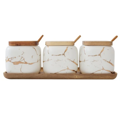 white nordic marbled ceramic seasoning jars 3pcs