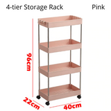 kitchen movable storage rack 4 tier-pink