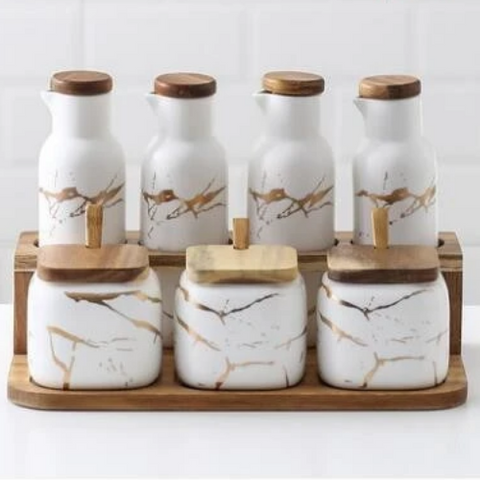white nordic marbled ceramic seasoning jars 7pcs