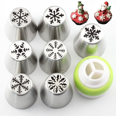 7pcs christmas icing russian piping tips + tri - coupler